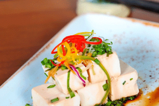 Steamed Tofu with Spring Onions & Soya Glaze