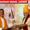 Article image for: PM Modi felicitated with bow-arrow and mace at <i class="tbold">dussehra rally</i> in Lucknow