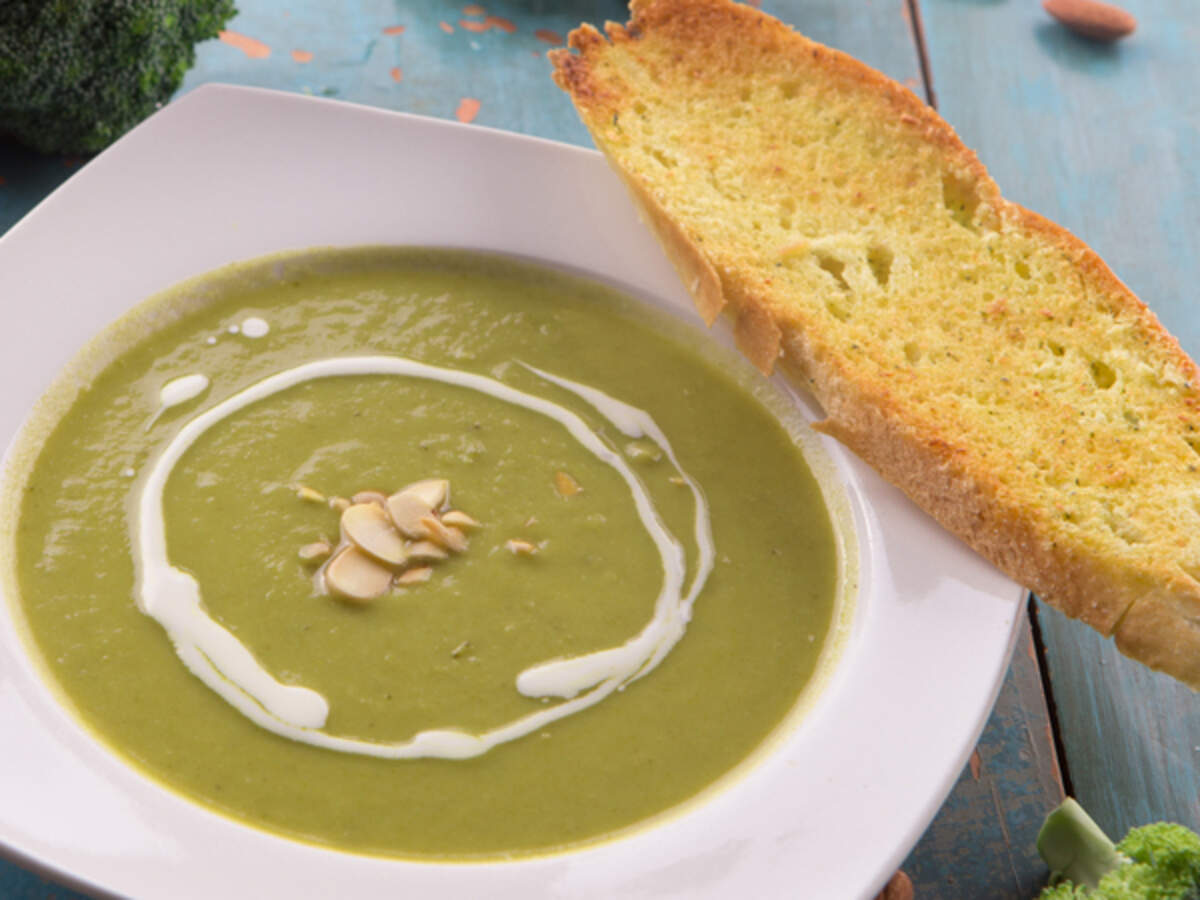 Almond Broccoli Soup Recipe: How to make Almond Broccoli Soup Recipe at Home | Homemade Almond Broccoli Soup Recipe - Times Food