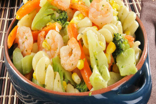 Pasta Salad with Shrimp Pakoda