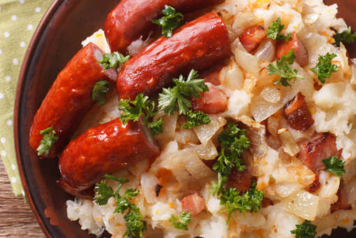 Sausages with Onion Gravy and Mashed Potatoes