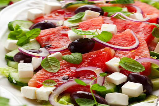 Watermelon Salad with Olives and Mint