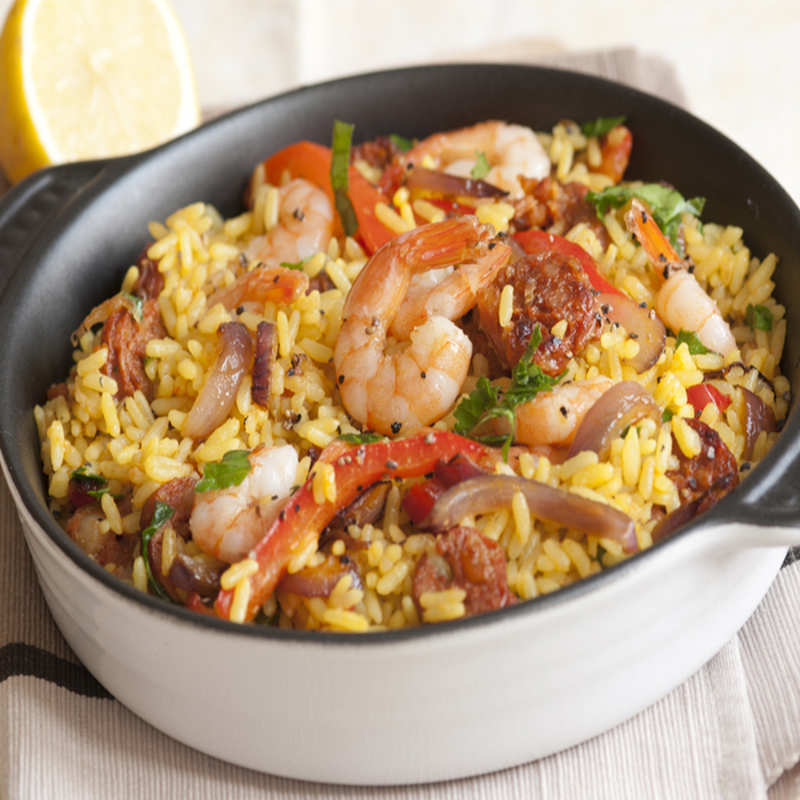 One-Pot Spanish Rice and Prawns Recipe: How to Make One-Pot Spanish Rice  and Prawns Recipe