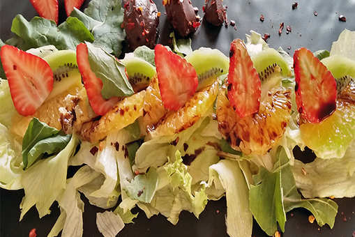 Sweet Heart Salad with Orange, Kiwi & Chilli Chocolate Drizzle