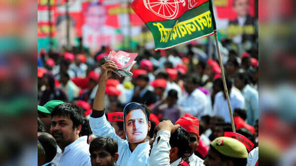 Akhilesh Yadav supporters at a SP rally.