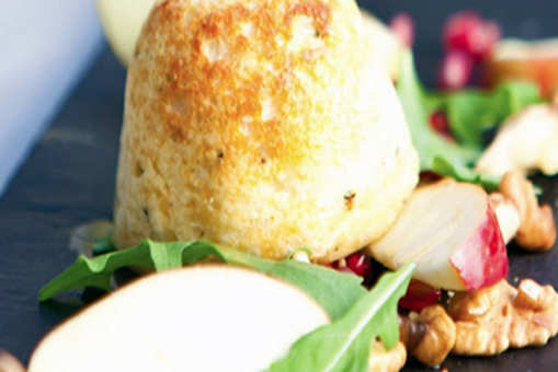 Cheese Souffle with Apple, Walnut and Pomegranate Salad