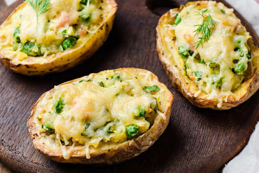 Cheese Stuffed Potatoes With Peas