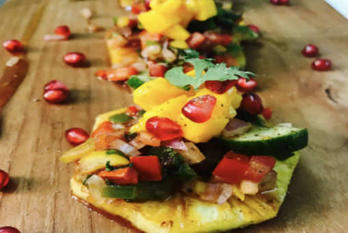 Panseared Pineapple with Peppery Mango Fruity Salsa