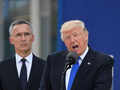 Donald Trump speaks during the NATO summit