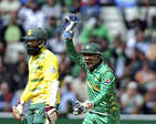 Sarfraz Ahmed celebrates as South Africa's Hashim Amla is given LBW