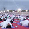 Deputy CM Nitin Patel and former chief minister Anandiben Patel performing Shavasana.