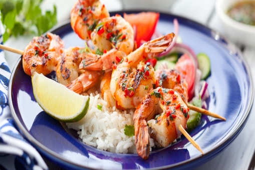 Tandoori Shrimp With Rice and Peas