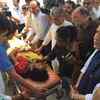 Gujarat CM Vijay Rupani receiving the injured people in Surat.