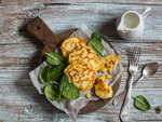Sweetcorn fritters and hot oatbread baked with bits of date, apple and orange