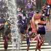 Shiv Sena Rajan Vichare's mandal at Jambli Naka sprays participants with water after every human pyramid formation