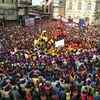 Govindas making pyramid during janmashtami festival celebration at Bhagal char rasta in Surat.