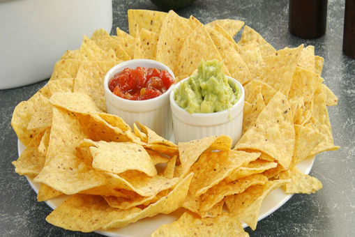 Corn Chips with Salsa and Avocado Dip