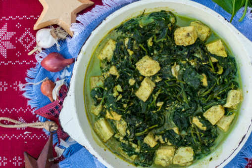 Paneer with wilted Spinach