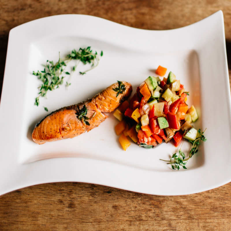 Barbecued Salmon with Peach Whiskey Salsa