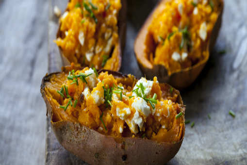 Baked Sweet Potato with Feta and Chives