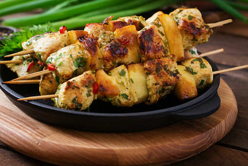 Barbecued Chicken with Apple Kebabs
