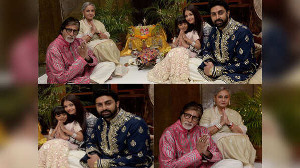 Pic: Amitabh Bachchan and family pose for an all decked up picture this Diwali