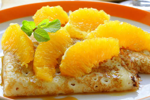 Cheese Crepes with Orange Sorbet