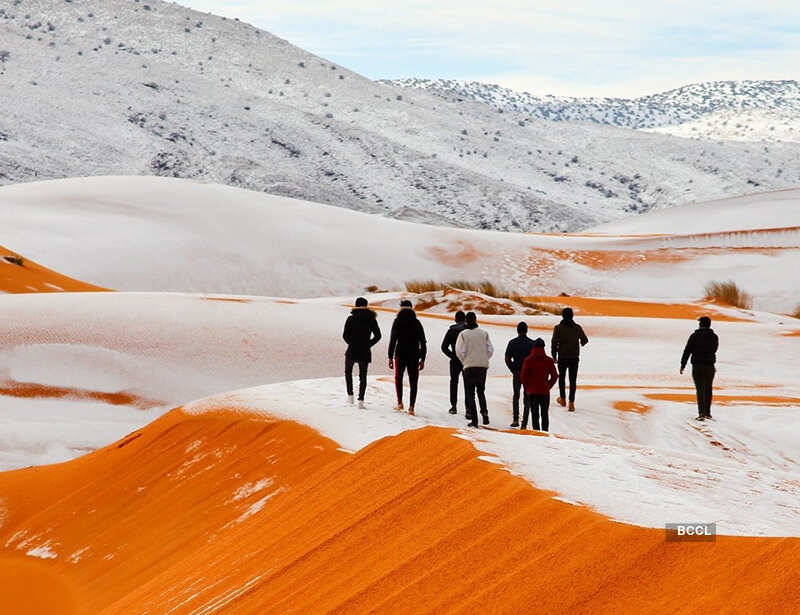 Rare snow falls in the Sahara Desert