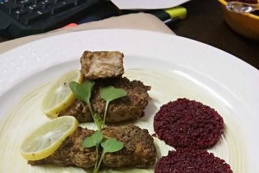Harissa Fish with Beetroot Couscous and Mint Chutney