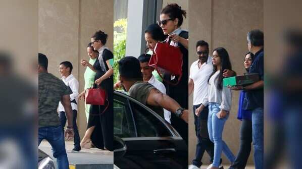 Pics: Ajay Devgn and Kajol spotted leaving a restaurant with kids