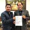 Independent candidate Tongpang Ozukum submits his letter of support to BJP in Kohima, Nagaland