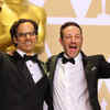 Dan Cogan and Bryan Fogel, winners of the award for Best Documentary Feature for 'Icarus,' pose in the press room at the Oscars.