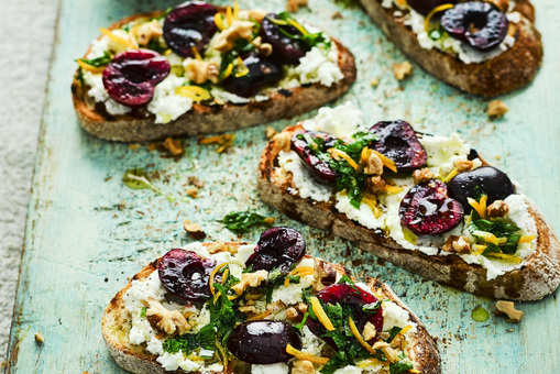 Goats’ Cheese, Griddled Cherry and Gremolata Toast