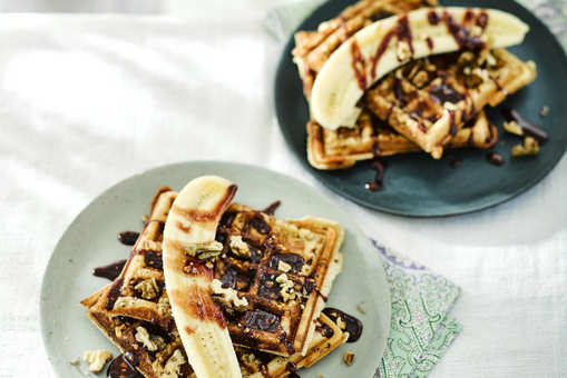 Walnut Waffles with Date Drizzle