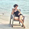 Bedazzling in a black monokini