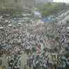 DMK party workers protest at Anna Salai in Chennai.