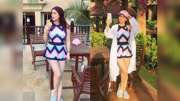 Fetching in a colourful mini dress