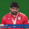 Indian wrestler Sumit with his GOLD MEDAL in Men's Freestyle 125 kg