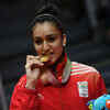 India's Manika Batra with her women's singles table tennis gold medal