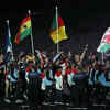Athletes arrive at Carrara Stadium for the closing ceremony of the 2018 Commonwealth Games. (AP Photo)