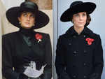 The black coat and hat look