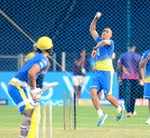 MS Dhoni at the practice session in Pune