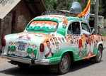 Congress candidate Ramesh Babu's campaign vehicle