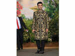 Karan Johar looked dapper in a black and gold sherwani