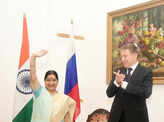 Sushma Swaraj attends Russian National Day event