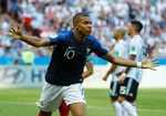 Kylian Mbappe celebrates after putting France ahead