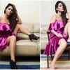 Looks enchanting in this purple satin dress
