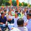 Former Maharashtra deputy CM Ajit Pawar joins the protesters in front of NCP supremo Sharad Pawar's ancestral home at Katewadi in Baramati, about 110km from Pune, on Thursday morning.