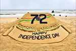 A special sand art at Puri Beach, Odisha on 72nd Independence Day by Sudarsan Pattnaik