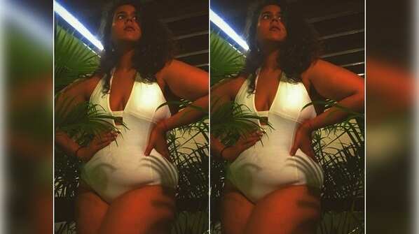 Stunning in a white swimsuit